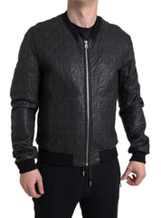 Dolce & Gabbana Black Leather Full Zip Bomber Coat Jacket -   -  Dolce & Gabbana.