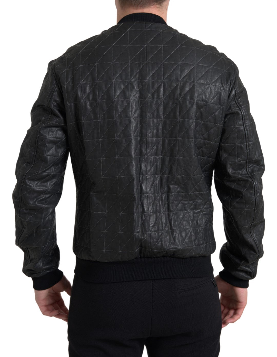 Dolce & Gabbana Black Leather Full Zip Bomber Coat Jacket -   -  Dolce & Gabbana.