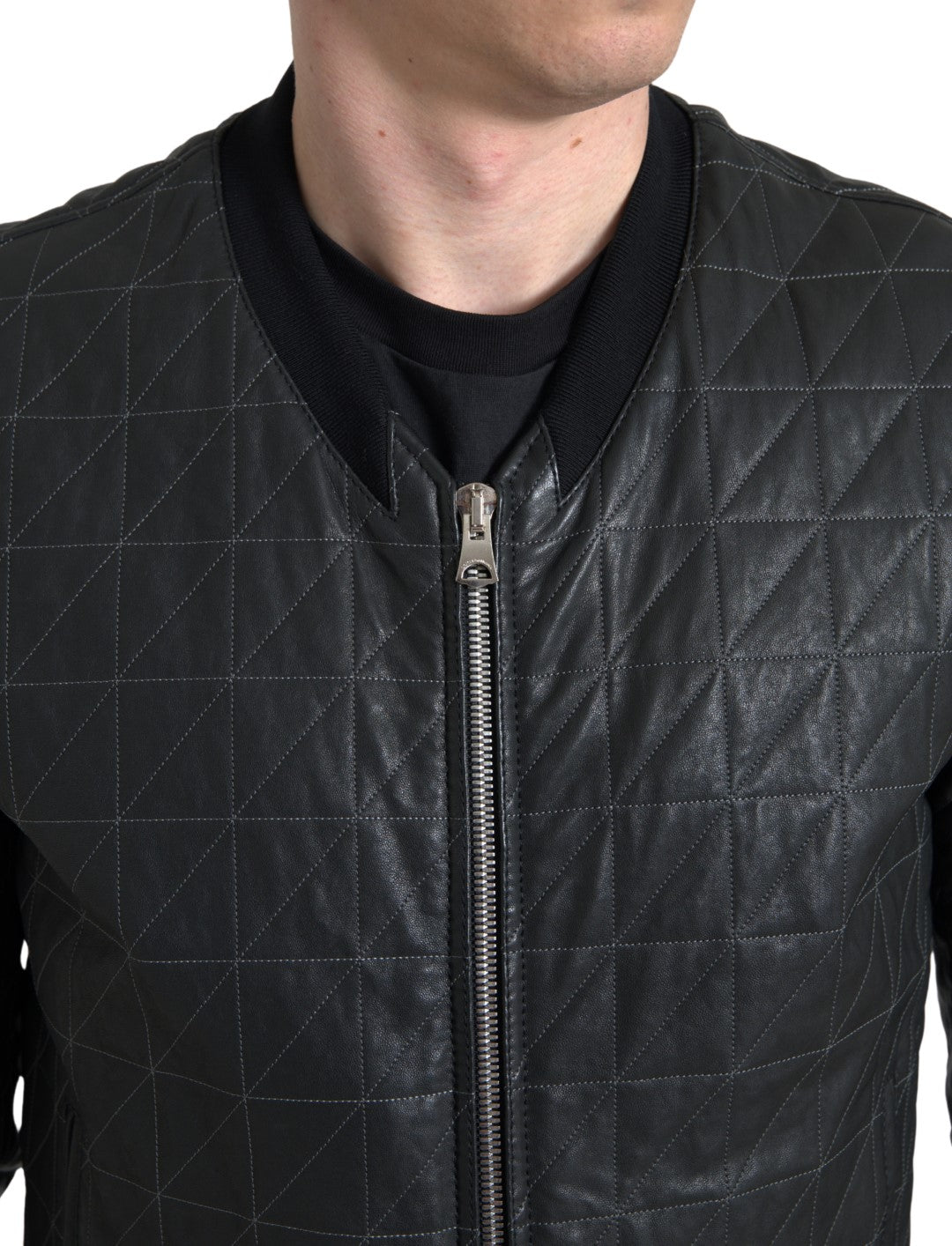 Dolce & Gabbana Black Leather Full Zip Bomber Coat Jacket -   -  Dolce & Gabbana.