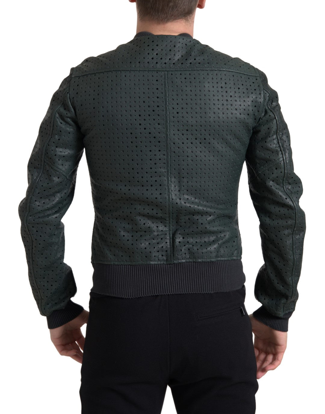 Dolce & Gabbana Green Perforated Leather Bomber Jacket -   -  Dolce & Gabbana.