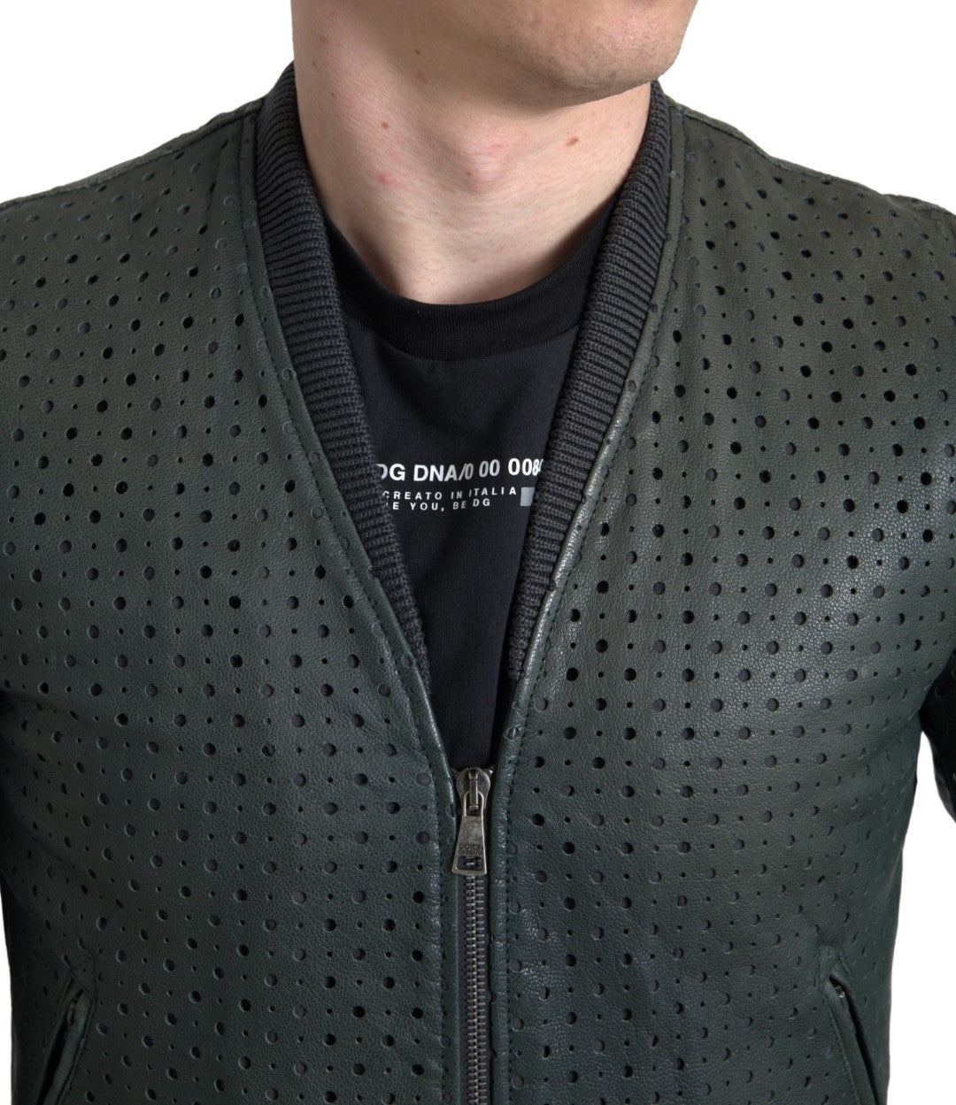 Dolce & Gabbana Green Perforated Leather Bomber Jacket -   -  Dolce & Gabbana.