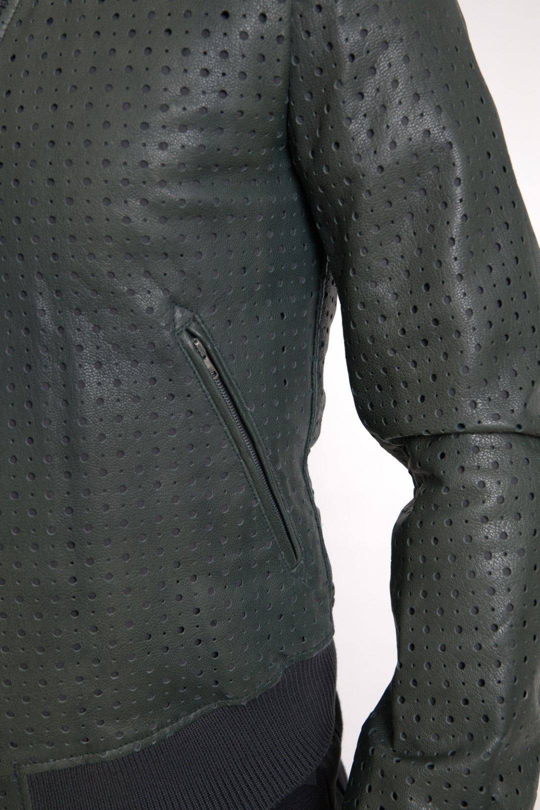 Dolce & Gabbana Green Perforated Leather Bomber Jacket -   -  Dolce & Gabbana.