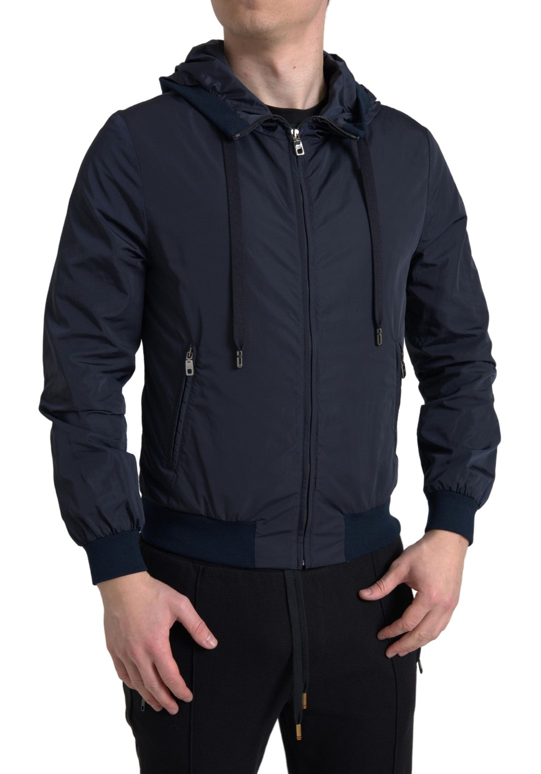 Dolce & Gabbana Blue Hooded Logo Polyester Full Zip Sweater -   -  Dolce & Gabbana.