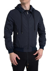 Dolce & Gabbana Blue Hooded Logo Polyester Full Zip Sweater -   -  Dolce & Gabbana.