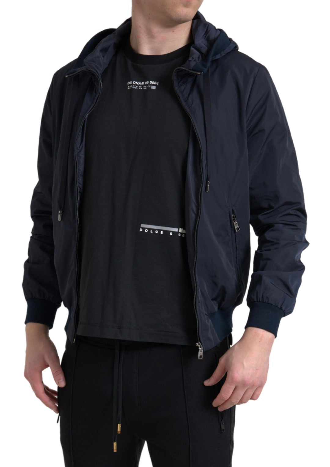 Dolce & Gabbana Blue Hooded Logo Polyester Full Zip Sweater -   -  Dolce & Gabbana.