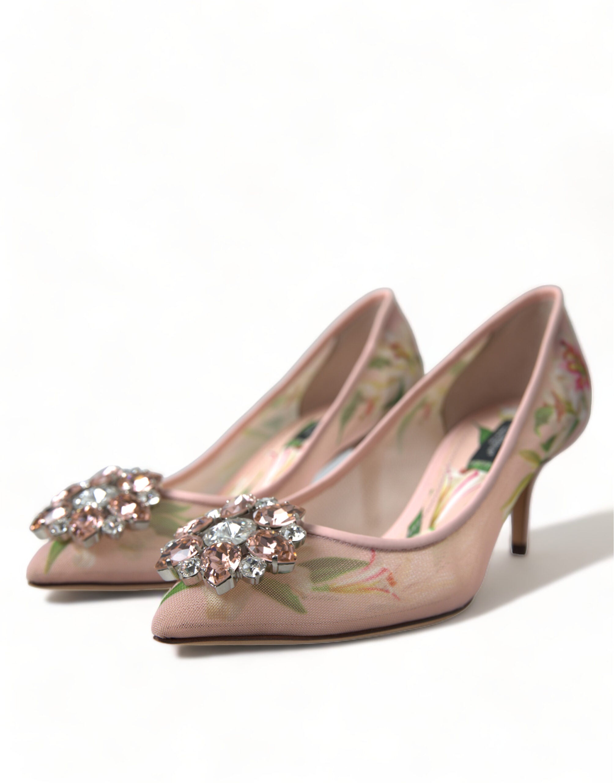 Dolce & Gabbana Pink Floral Crystal Heels Pumps Shoes -   -  Dolce & Gabbana.