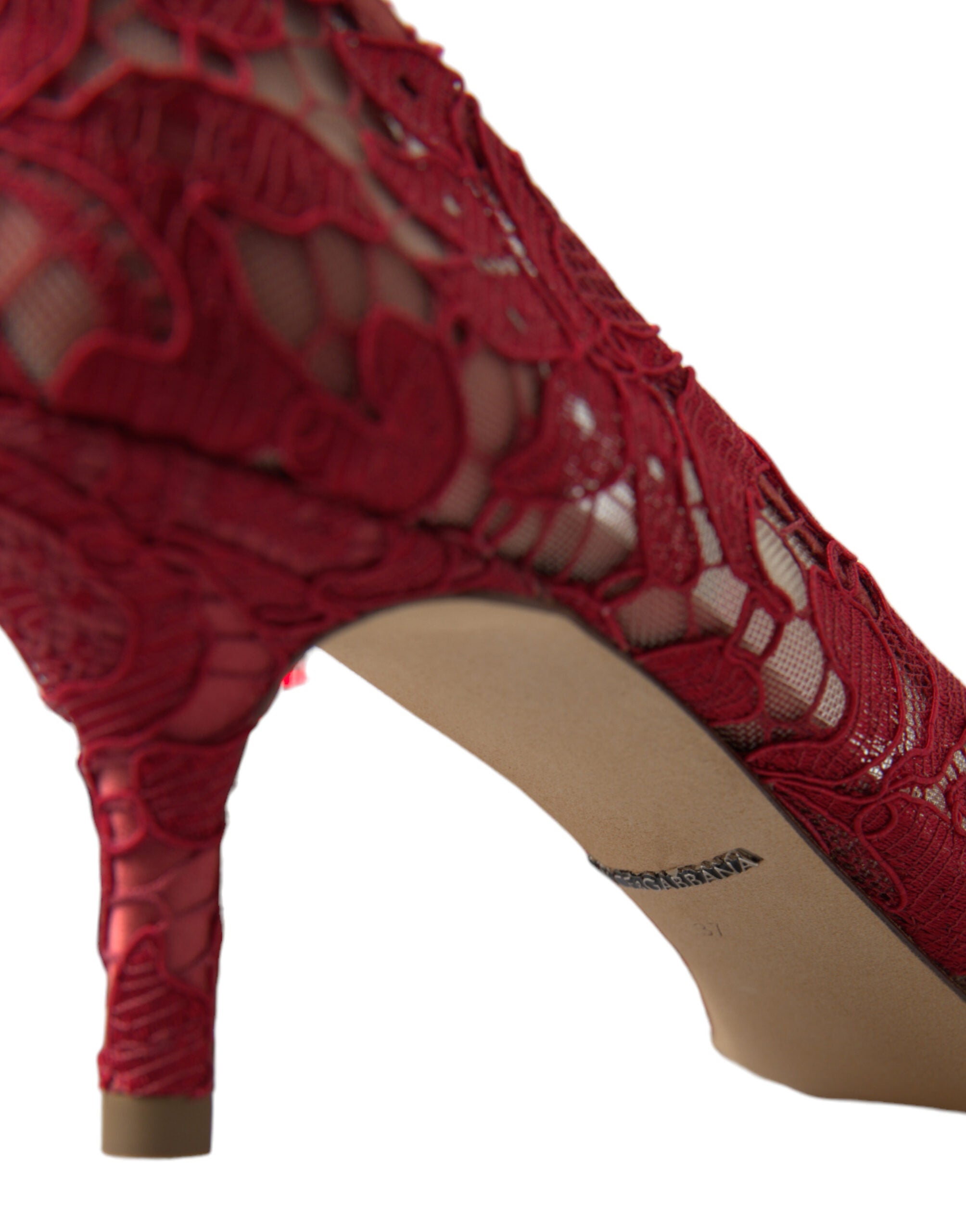 Dolce & Gabbana Red Taormina Lace Crystal Heels Pumps Shoes -   -  Dolce & Gabbana.
