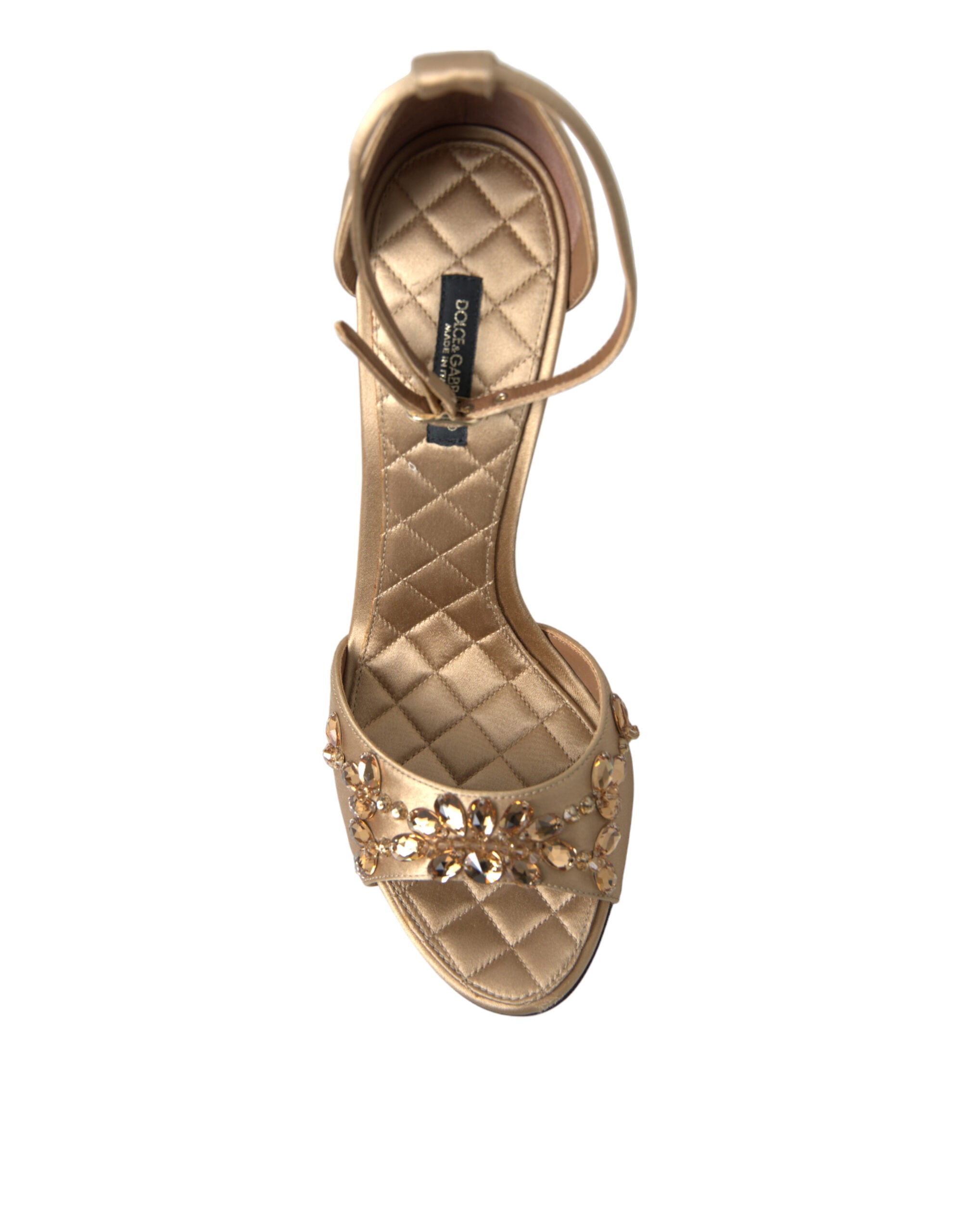 Dolce & Gabbana Gold Satin Ankle Strap Crystal Sandals Shoes -   -  Dolce & Gabbana.