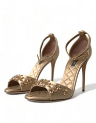 Dolce & Gabbana Gold Satin Ankle Strap Crystal Sandals Shoes -   -  Dolce & Gabbana.