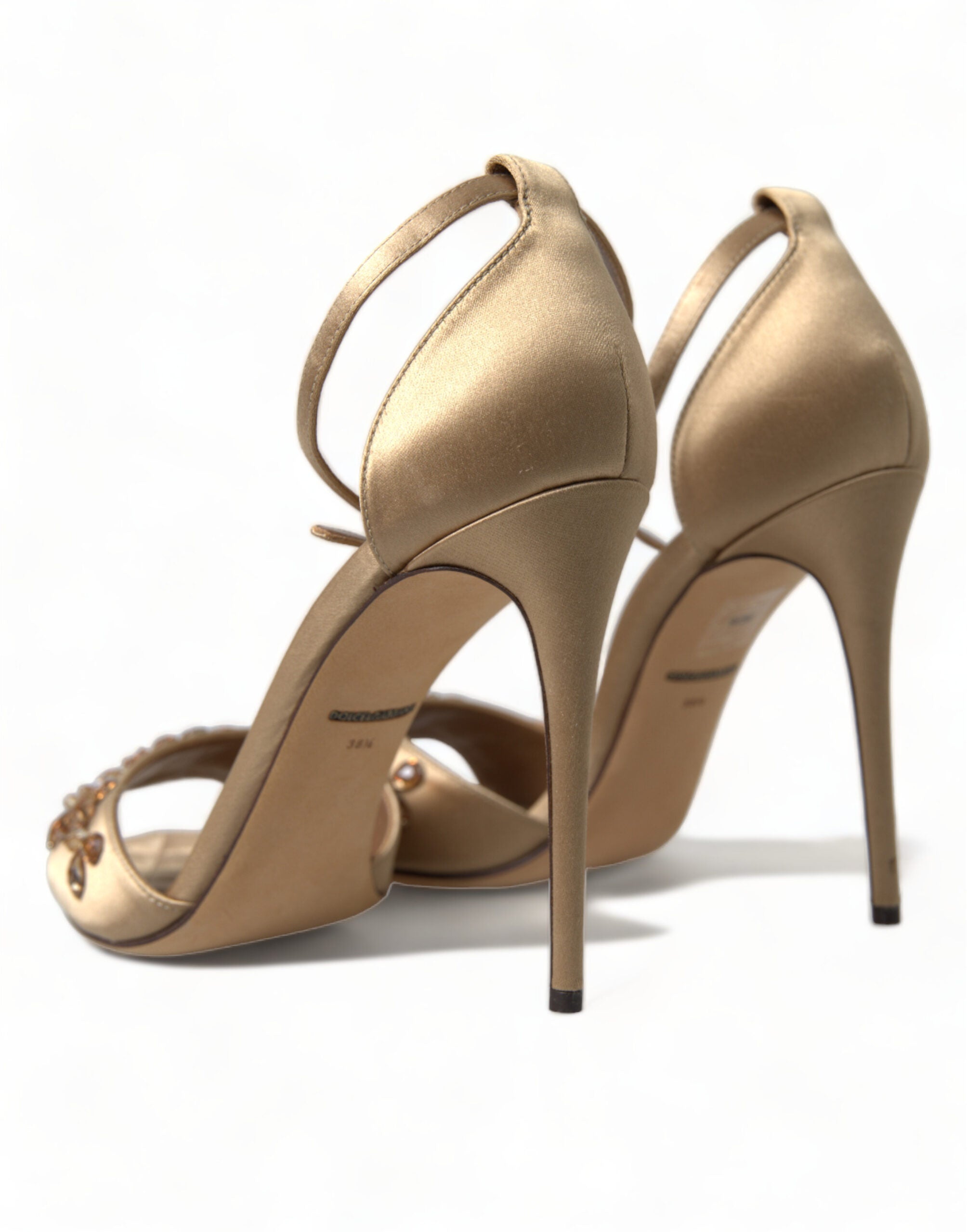 Dolce & Gabbana Gold Satin Ankle Strap Crystal Sandals Shoes -   -  Dolce & Gabbana.