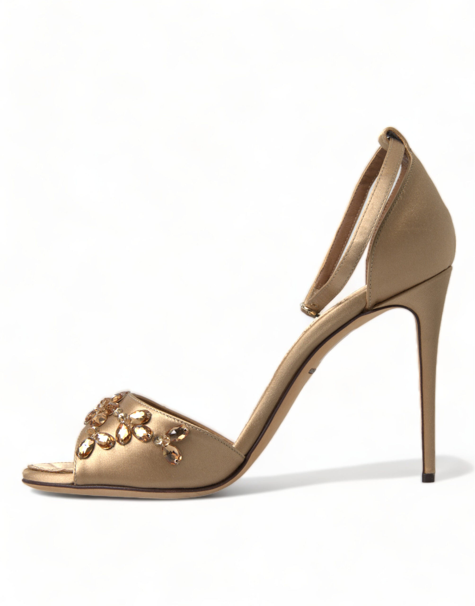 Dolce & Gabbana Gold Satin Ankle Strap Crystal Sandals Shoes -   -  Dolce & Gabbana.