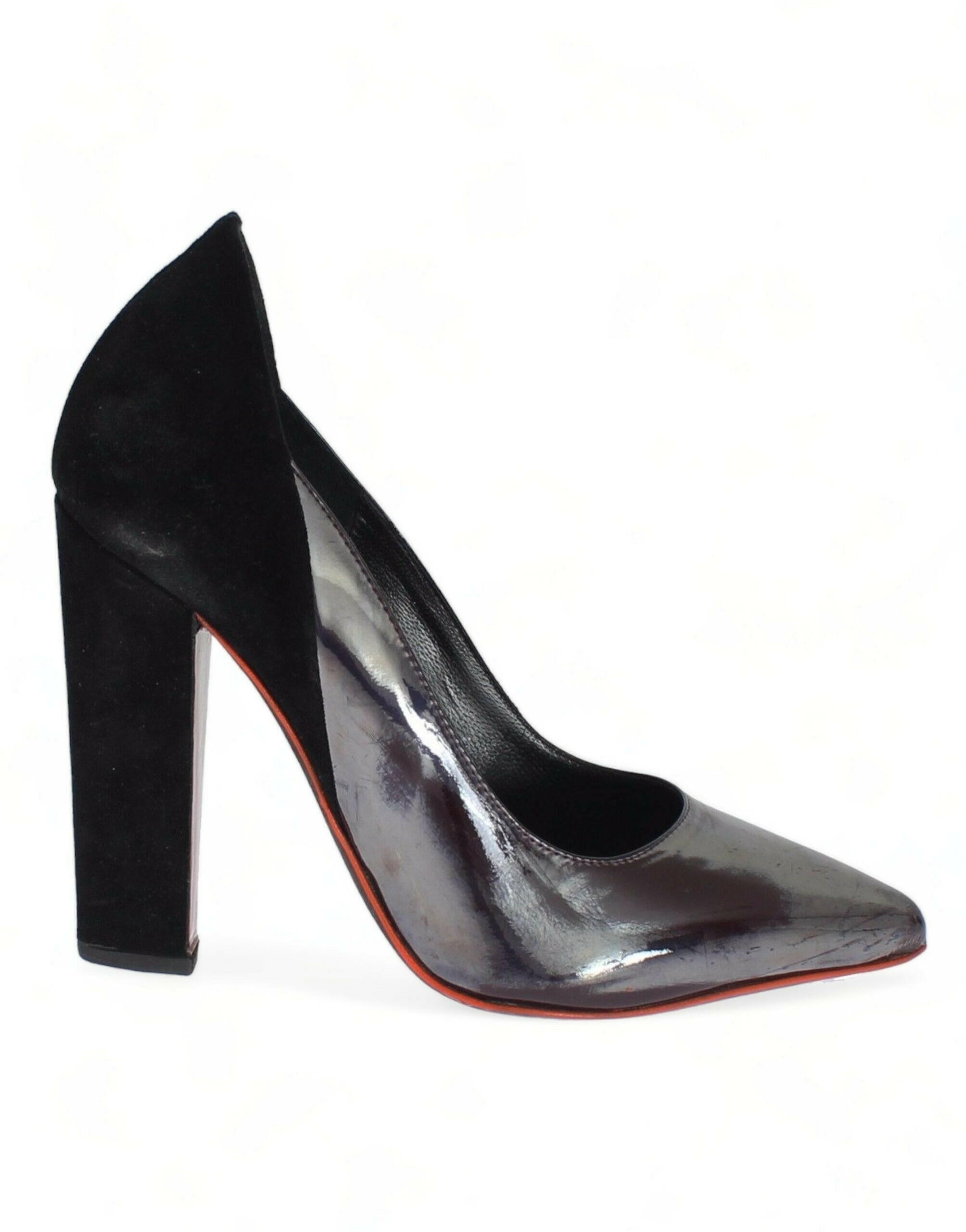 Cédric Charlier Gray Black Leather Suede Heels Pumps Shoes -   -  Cédric Charlier.