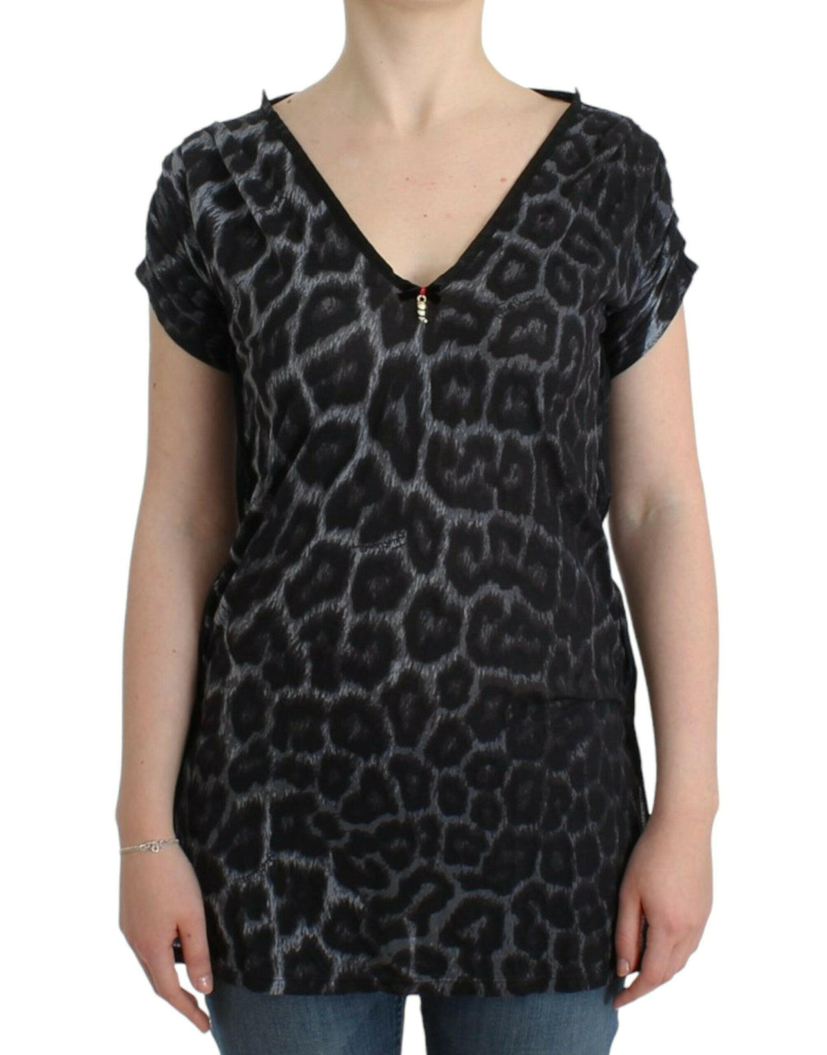 Cavalli Gray leopard v-neck top -   -  Cavalli.