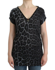 Cavalli Gray leopard v-neck top -   -  Cavalli.