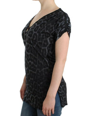 Cavalli Gray leopard v-neck top -   -  Cavalli.