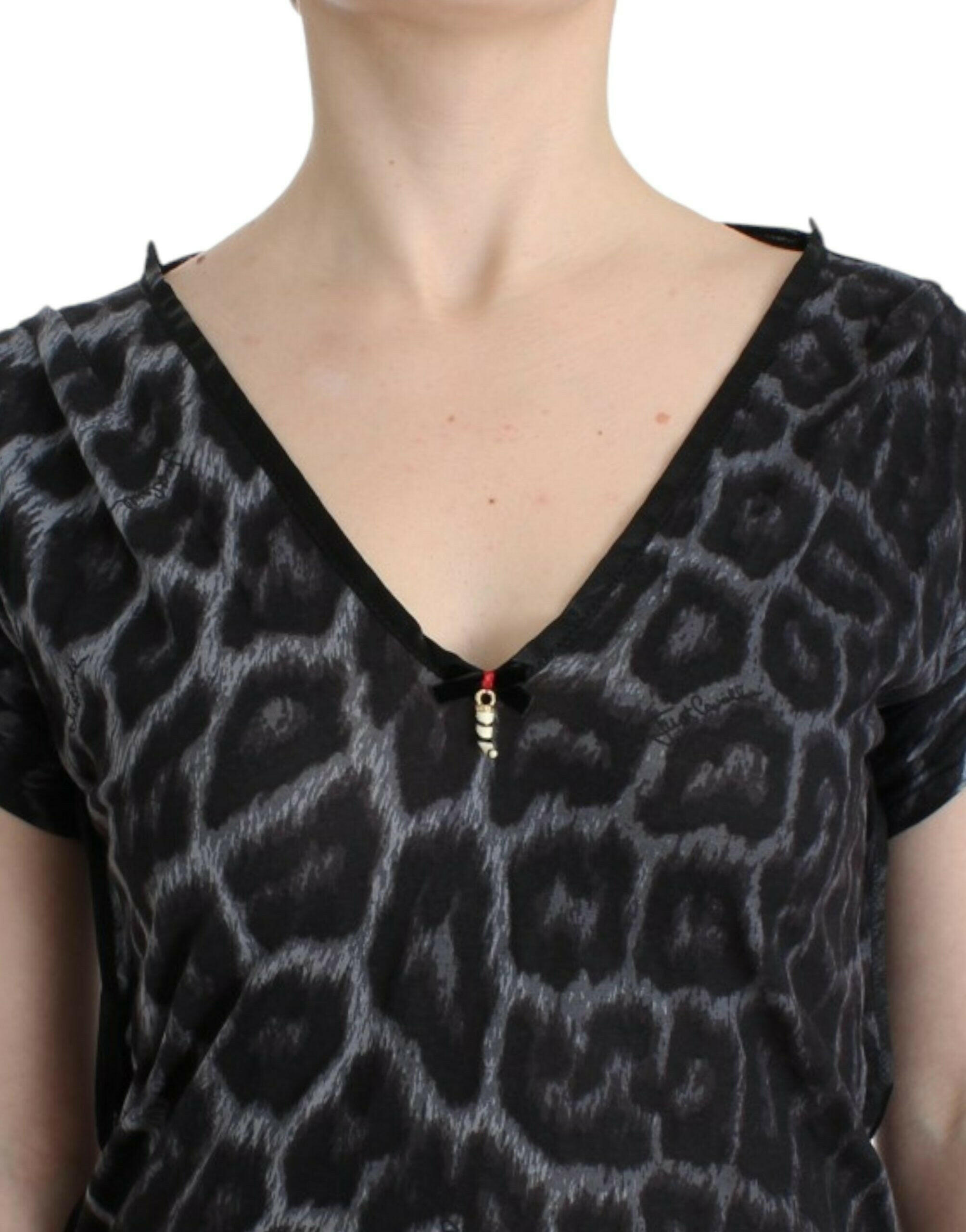 Cavalli Gray leopard v-neck top -   -  Cavalli.