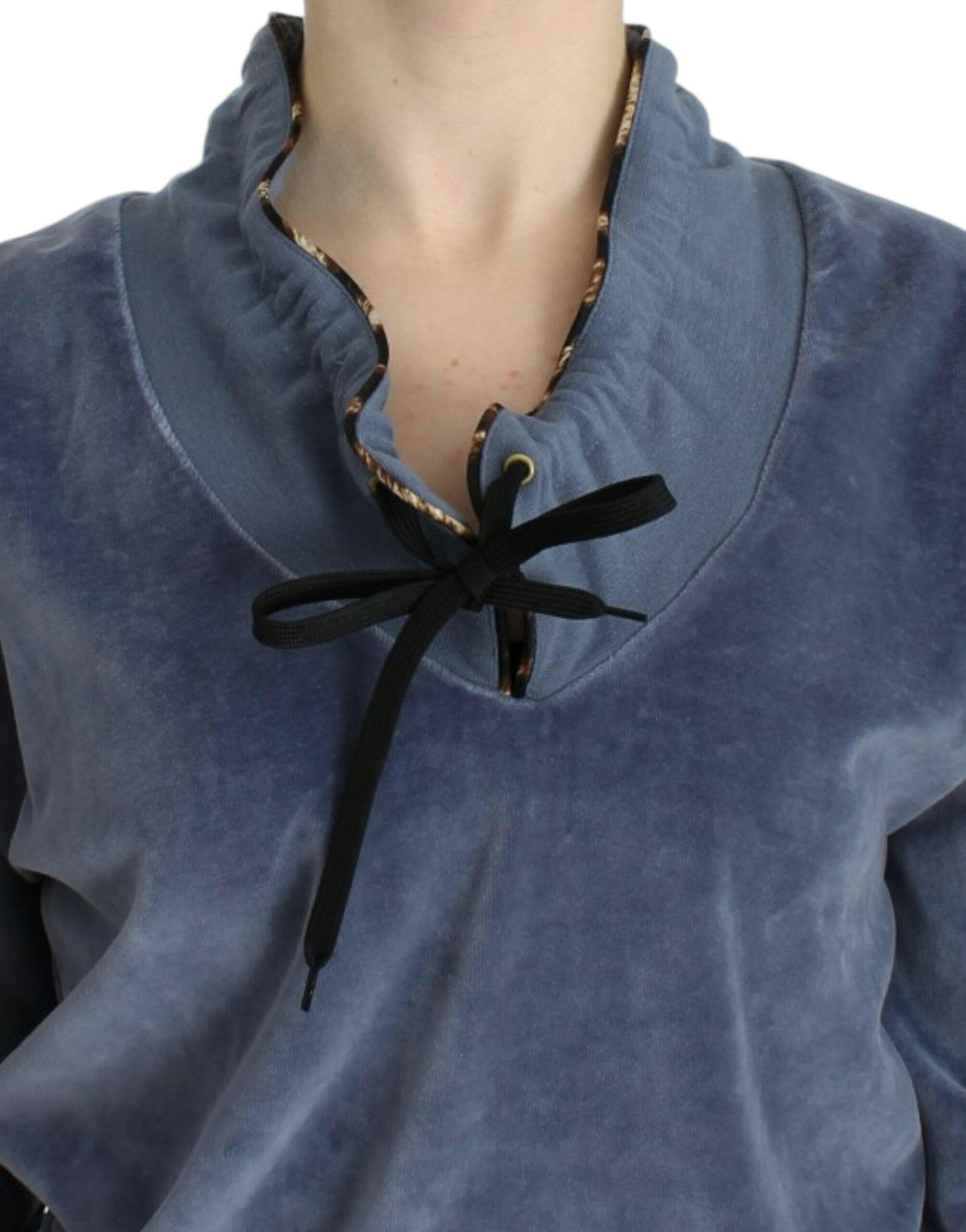 Cavalli Blue velvet cotton sweater -   -  Cavalli.