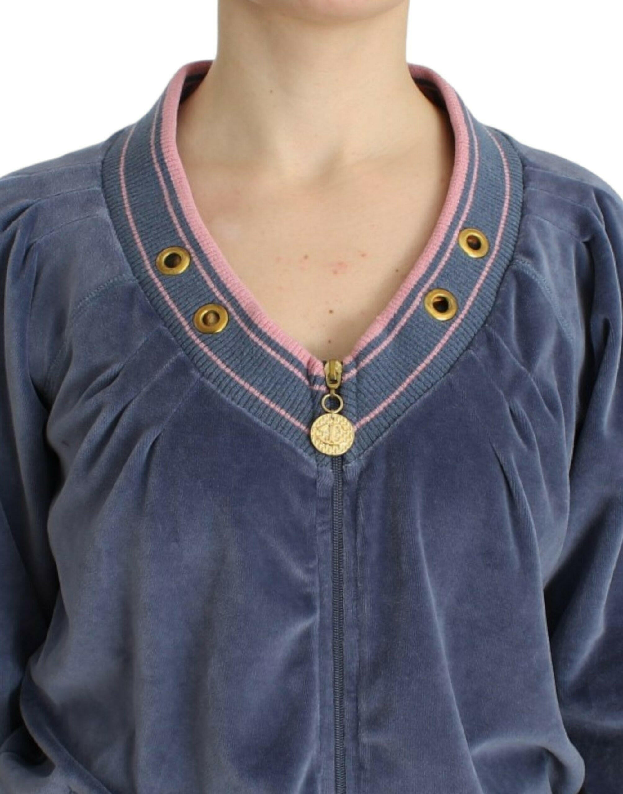 Cavalli Blue velvet zipup sweater -   -  Cavalli.