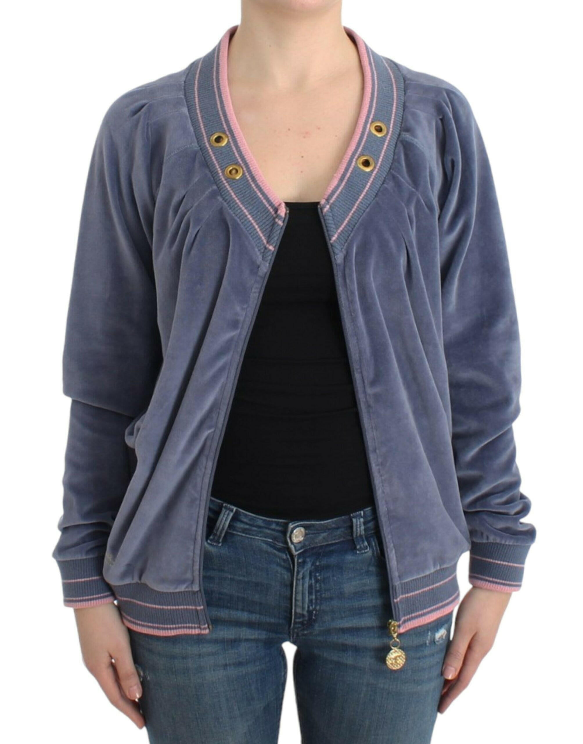 Cavalli Blue velvet zipup sweater -   -  Cavalli.