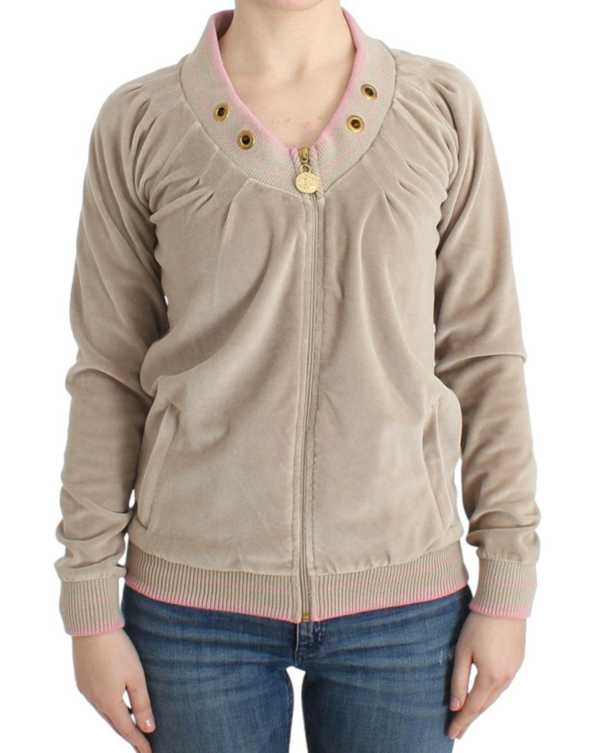 Cavalli Beige velvet zipup sweater -   -  Cavalli.