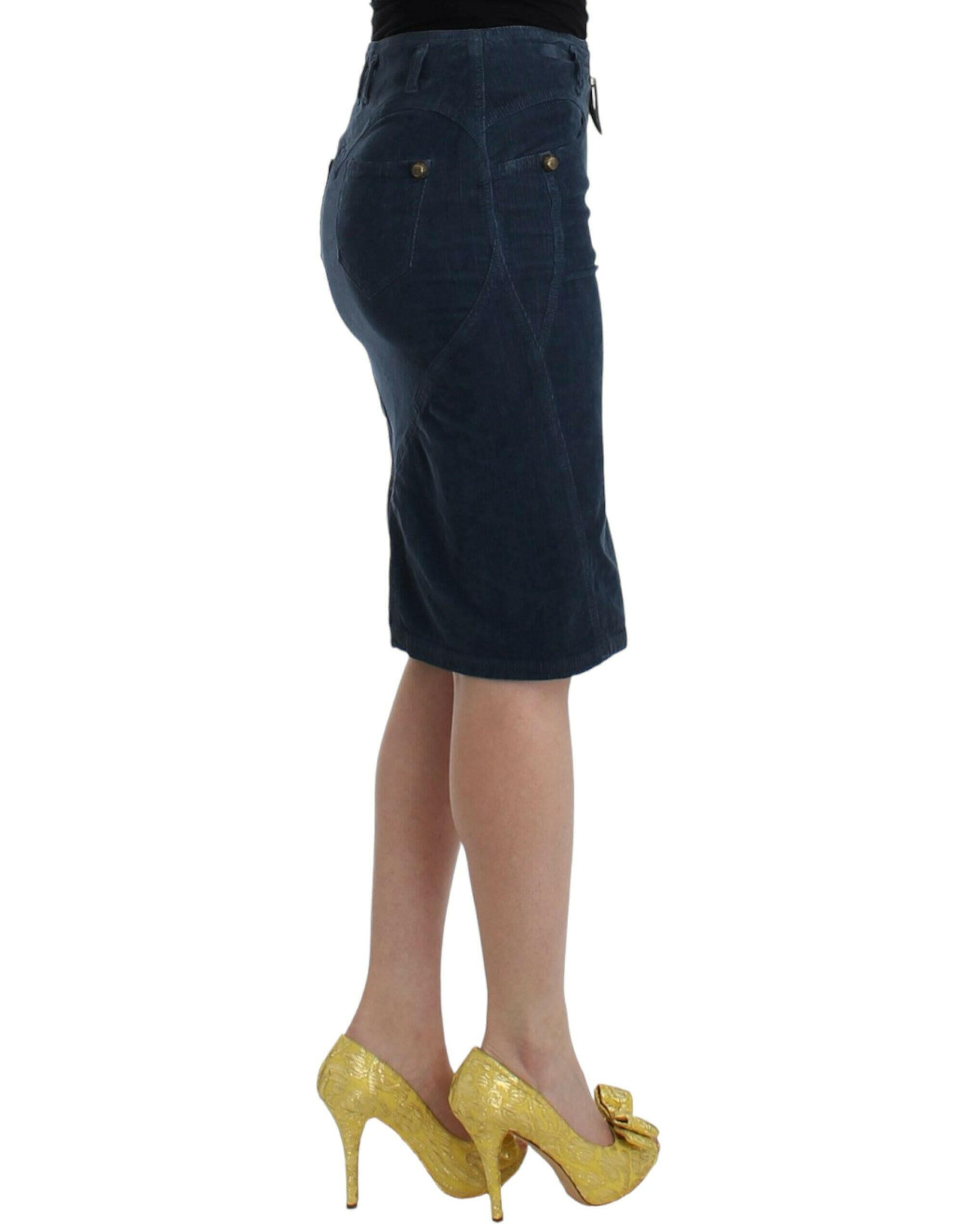 Cavalli Blue corduroy pencil skirt -   -  Cavalli.