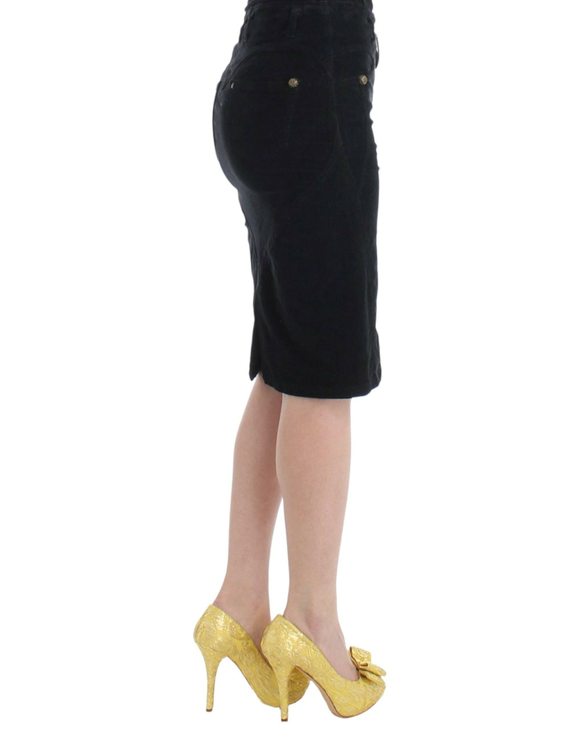 Cavalli Black Corduroy Pencil Skirt -   -  Cavalli.