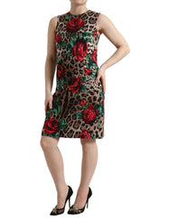Dolce & Gabbana Brown Leopard Red Roses Wool A-line Dress -   -  Dolce & Gabbana.