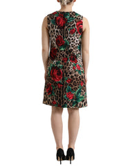 Dolce & Gabbana Brown Leopard Red Roses Wool A-line Dress -   -  Dolce & Gabbana.