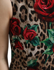 Dolce & Gabbana Brown Leopard Red Roses Wool A-line Dress -   -  Dolce & Gabbana.