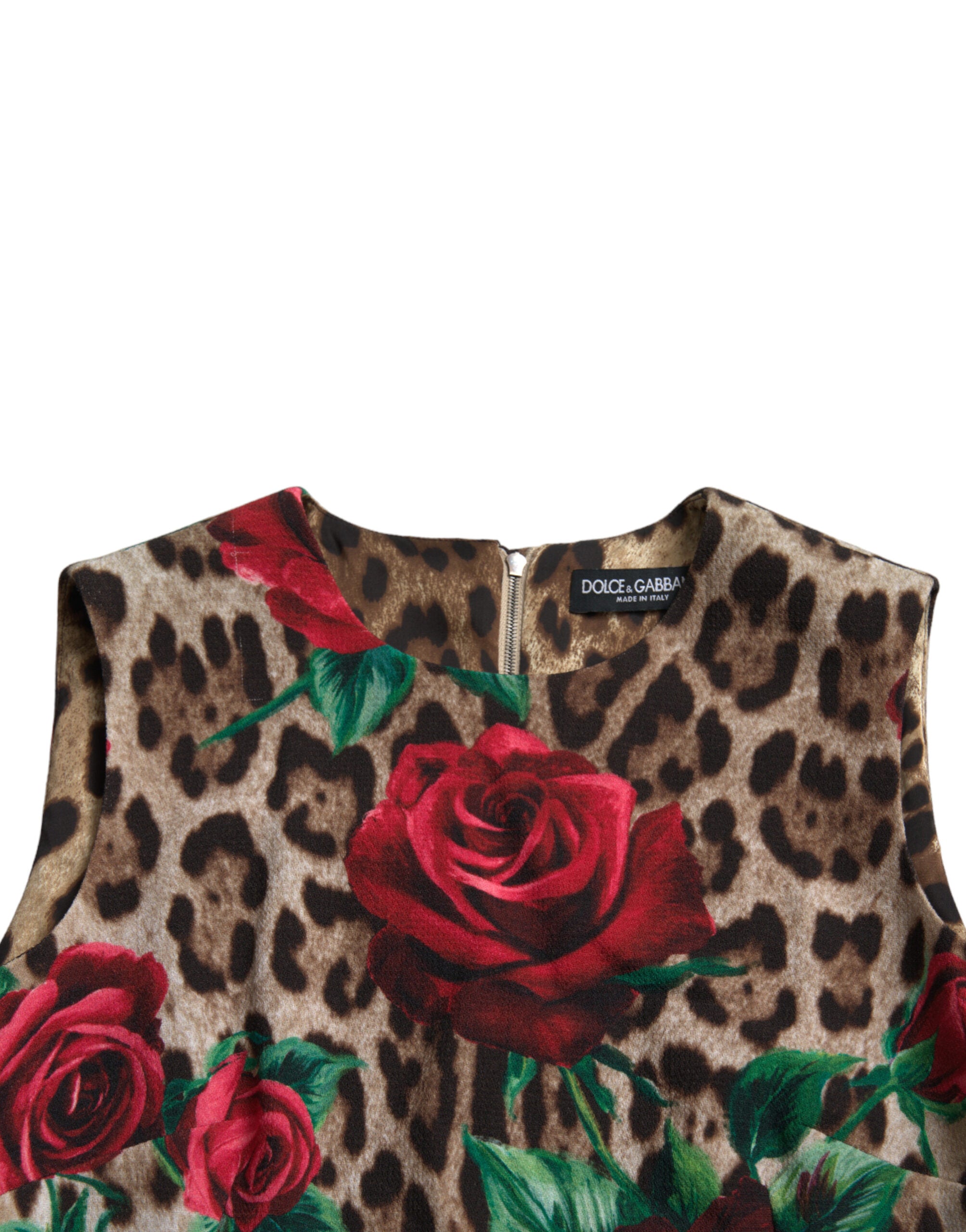Dolce & Gabbana Brown Leopard Red Roses Wool A-line Dress -   -  Dolce & Gabbana.