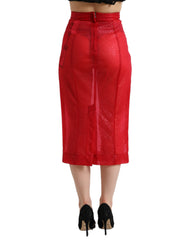 Dolce & Gabbana Red Sheer High Waist Pencil Cut Midi Skirt -   -  Dolce & Gabbana.