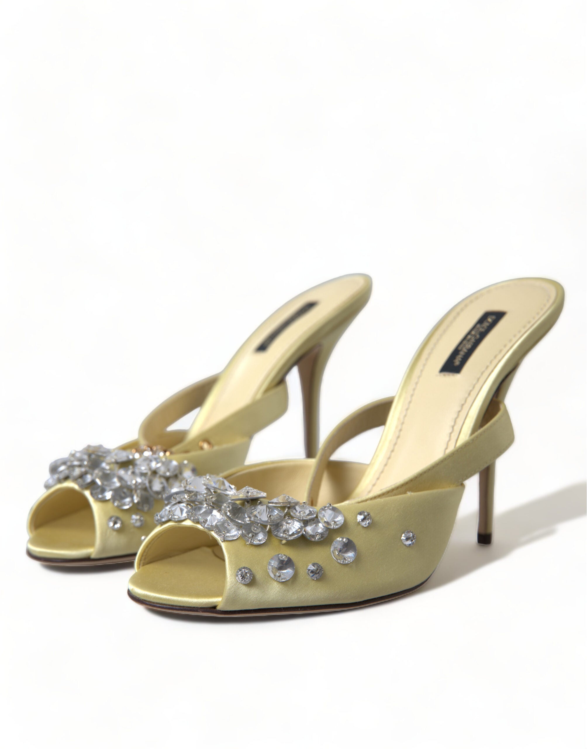 Dolce & Gabbana Yellow Satin Crystal Mary Janes Sandals -   -  Dolce & Gabbana.