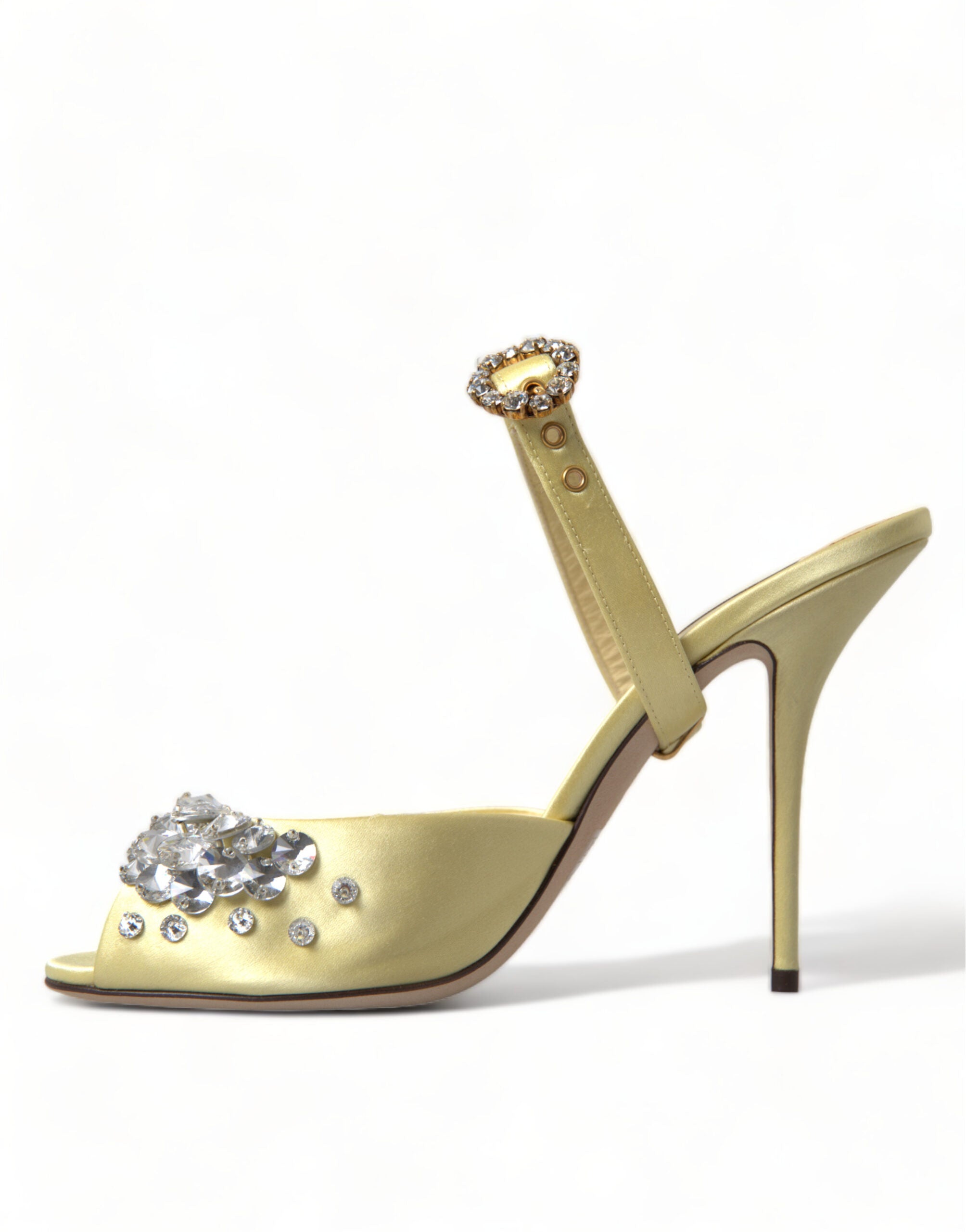 Dolce & Gabbana Yellow Satin Crystal Mary Janes Sandals -   -  Dolce & Gabbana.