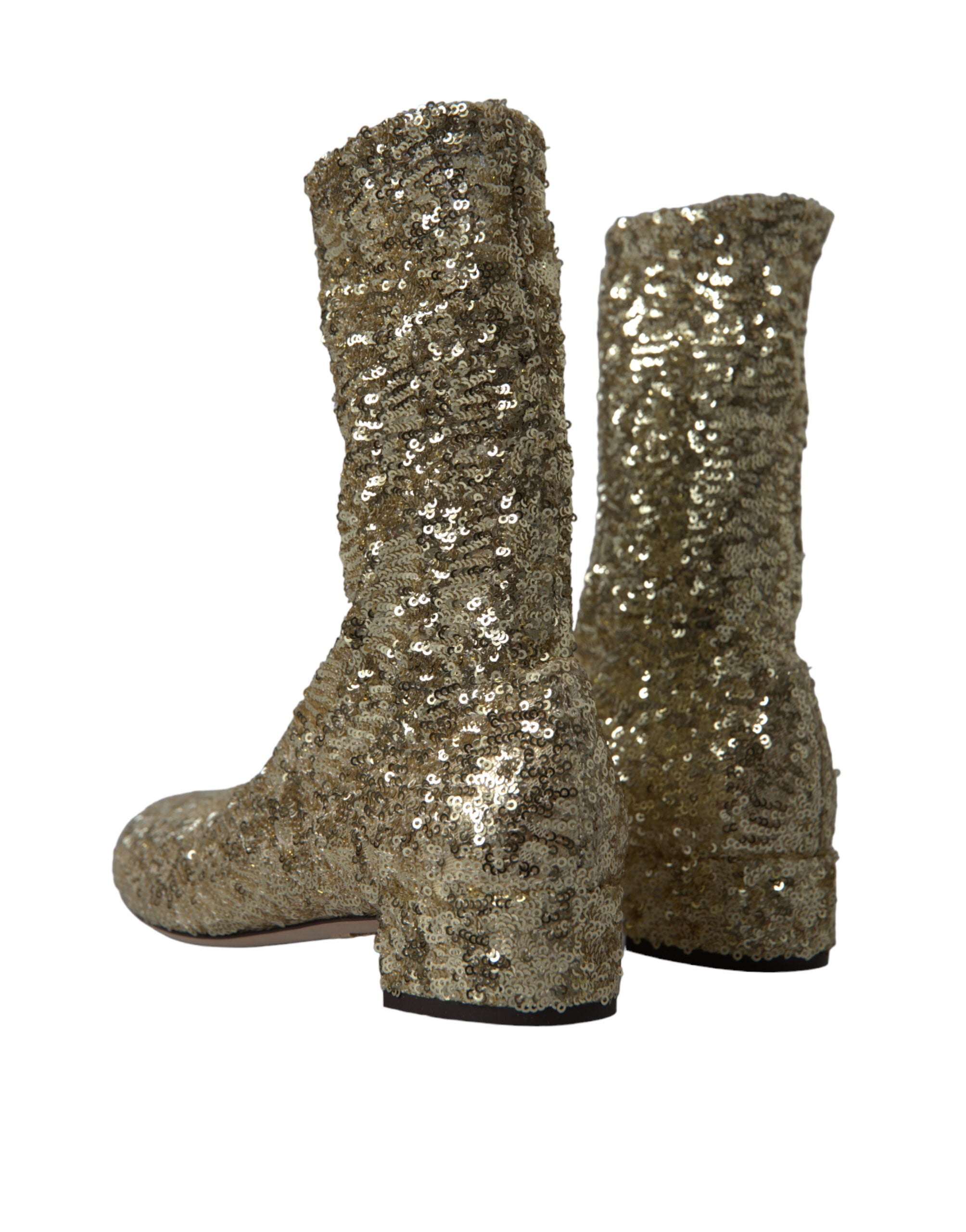 Dolce & Gabbana Gold Sequined Short Boots Stretch Shoes -   -  Dolce & Gabbana.