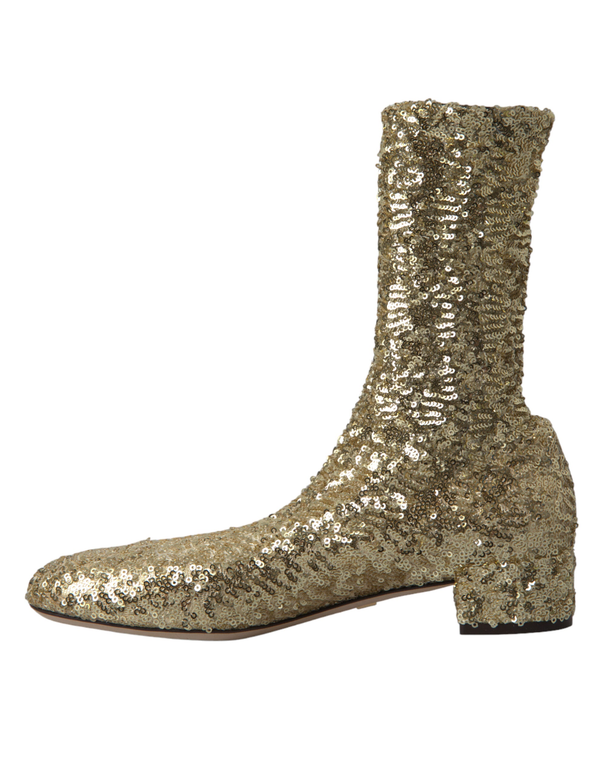 Dolce & Gabbana Gold Sequined Short Boots Stretch Shoes -   -  Dolce & Gabbana.