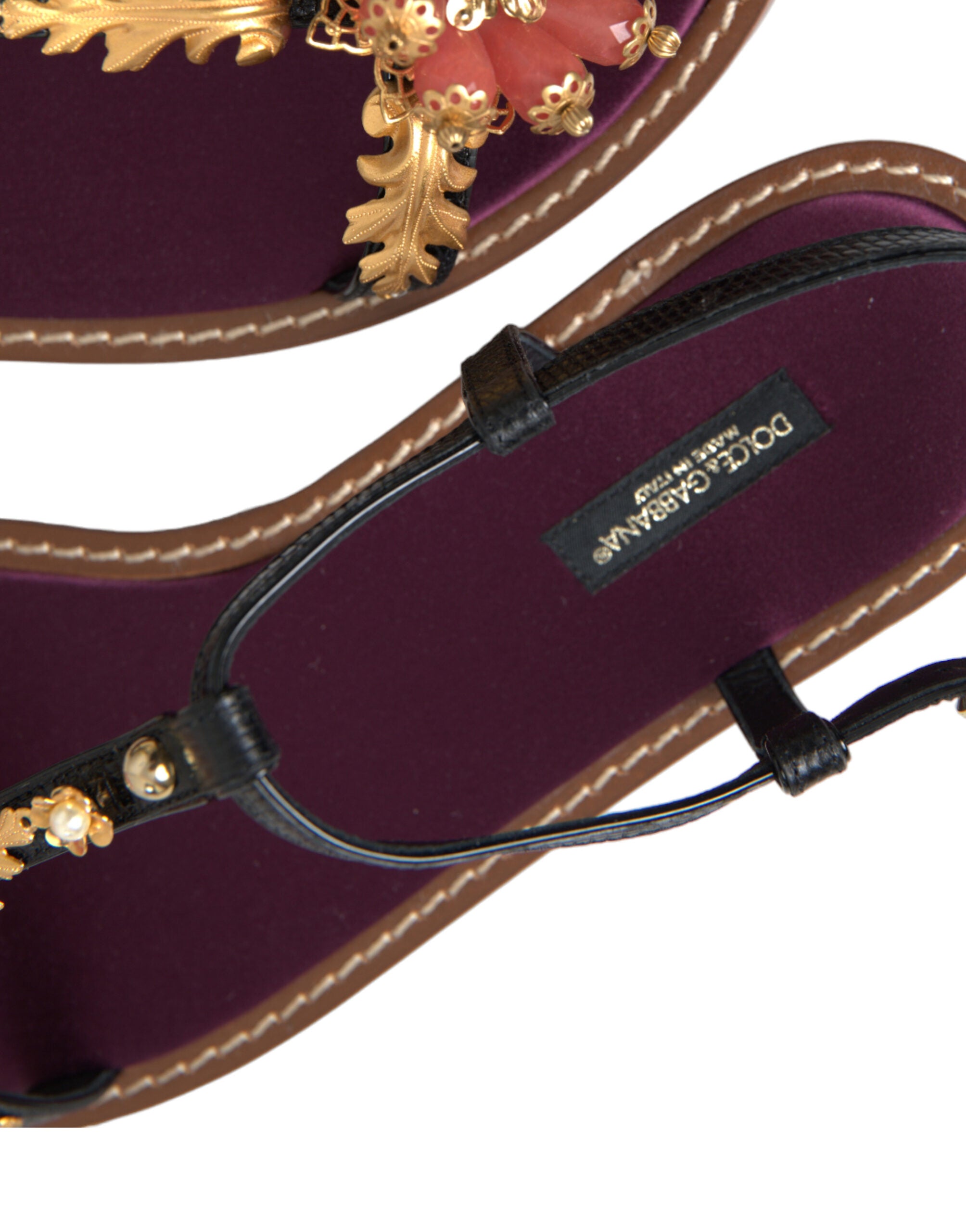 Dolce & Gabbana Black Crystal Gold Sandals Leather Shoes -   -  Dolce & Gabbana.