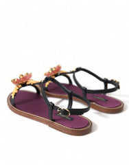 Dolce & Gabbana Black Crystal Gold Sandals Leather Shoes -   -  Dolce & Gabbana.