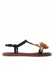 Dolce & Gabbana Black Crystal Gold Sandals Leather Shoes -   -  Dolce & Gabbana.
