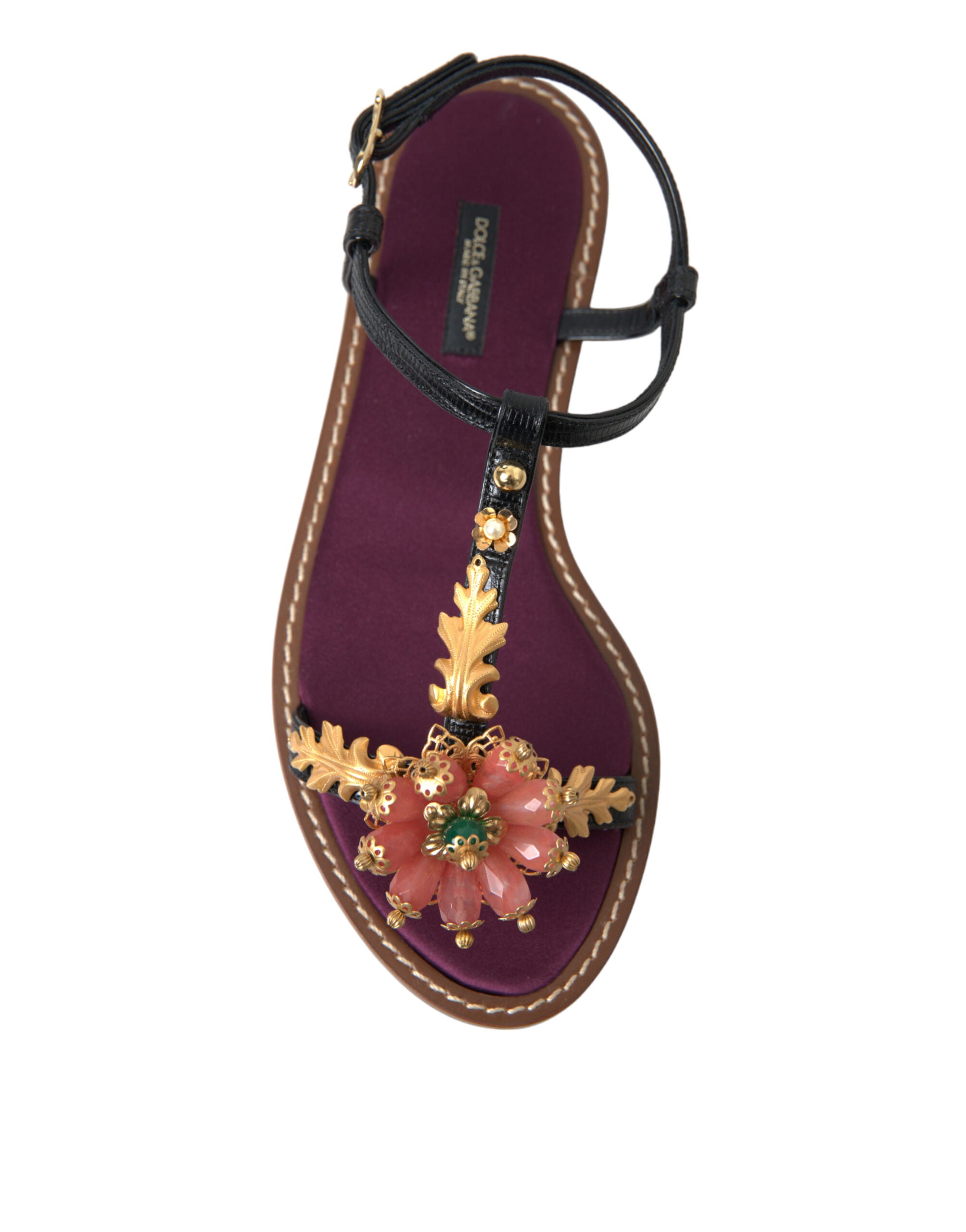 Dolce & Gabbana Black Crystal Gold Sandals Leather Shoes -   -  Dolce & Gabbana.
