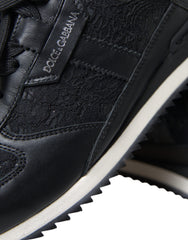 Dolce & Gabbana Black Floral Lace Leather Sneakers Shoes -   -  Dolce & Gabbana.