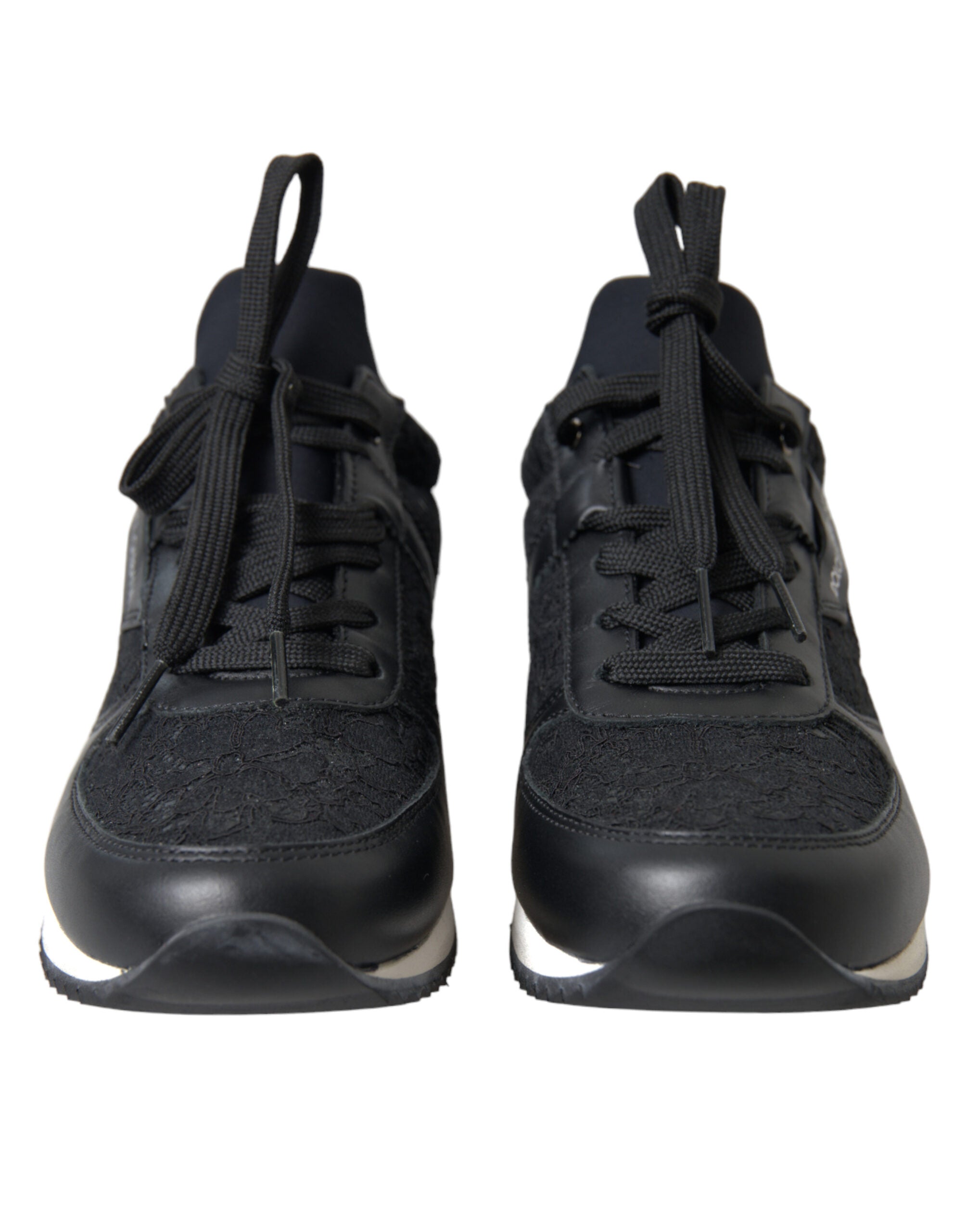 Dolce & Gabbana Black Floral Lace Leather Sneakers Shoes -   -  Dolce & Gabbana.