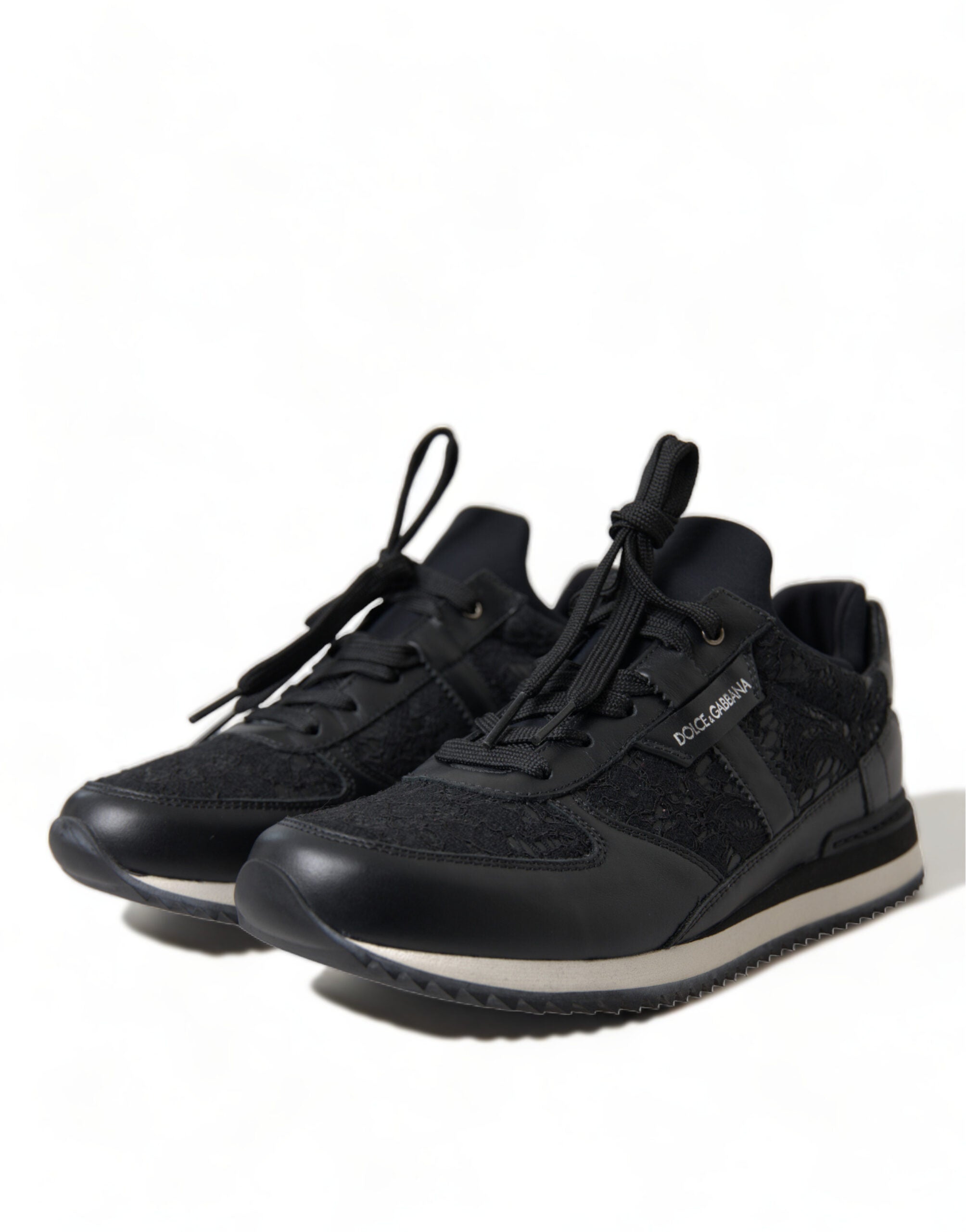 Dolce & Gabbana Black Floral Lace Leather Sneakers Shoes -   -  Dolce & Gabbana.