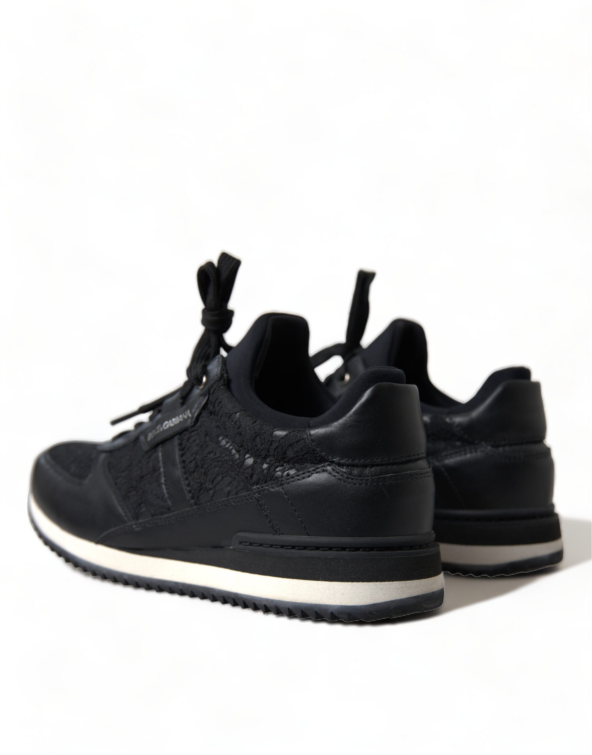 Dolce & Gabbana Black Floral Lace Leather Sneakers Shoes -   -  Dolce & Gabbana.