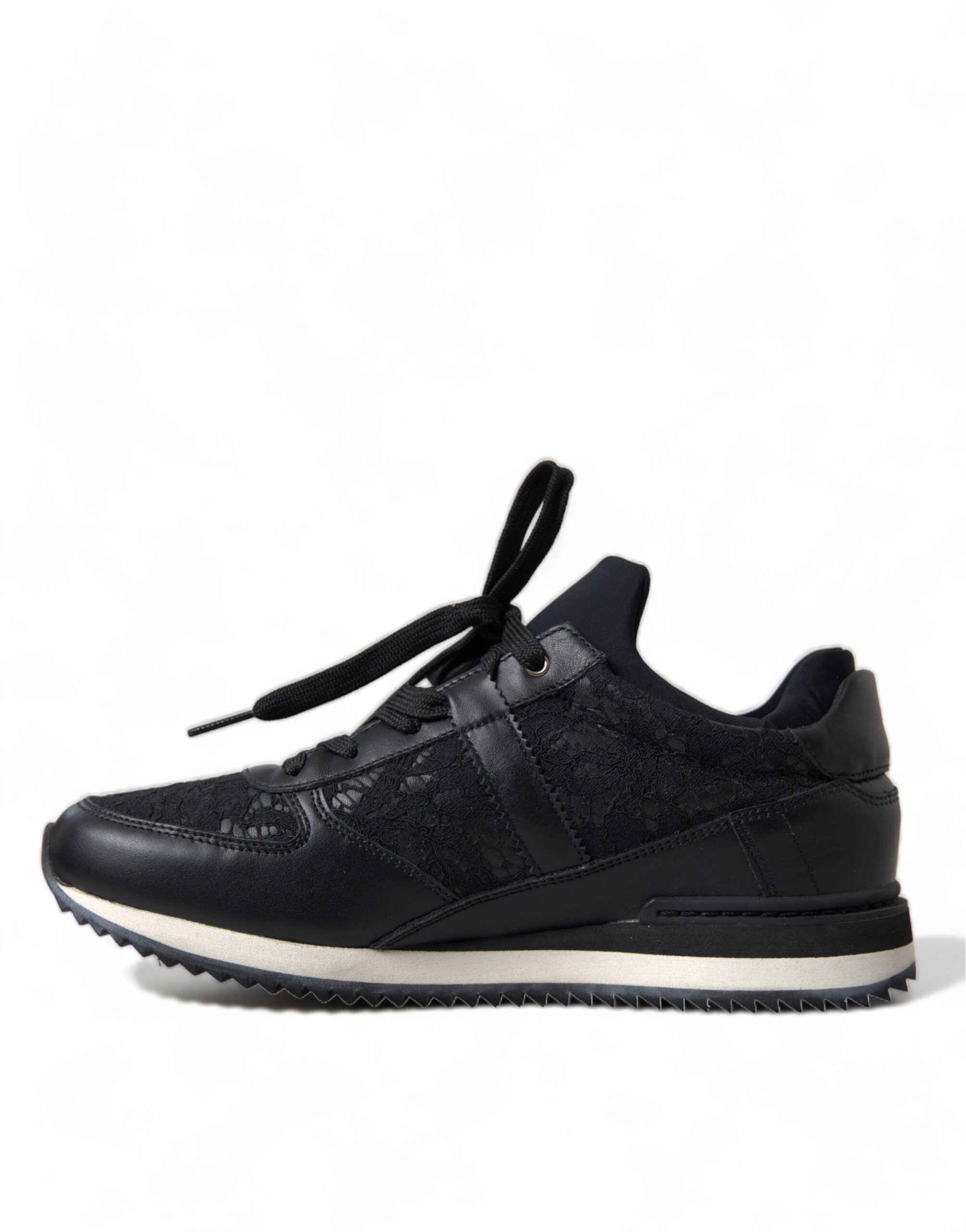 Dolce & Gabbana Black Floral Lace Leather Sneakers Shoes -   -  Dolce & Gabbana.