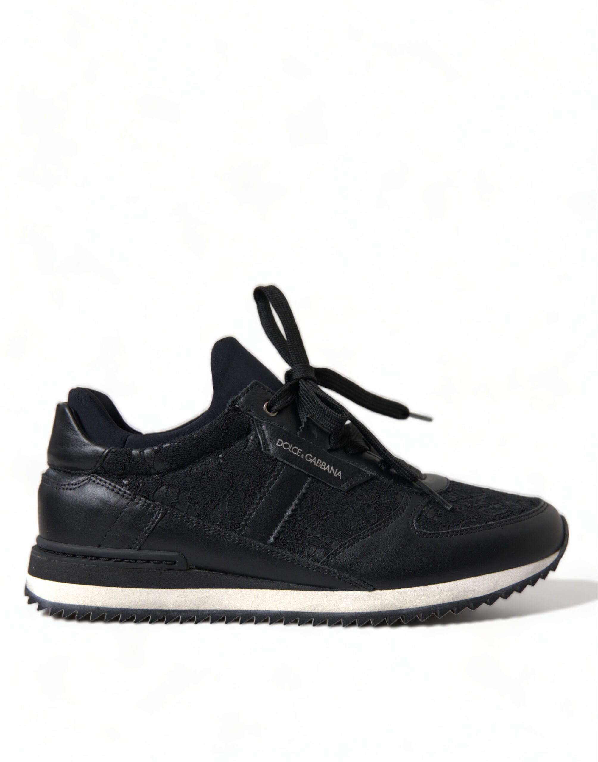 Dolce & Gabbana Black Floral Lace Leather Sneakers Shoes -   -  Dolce & Gabbana.