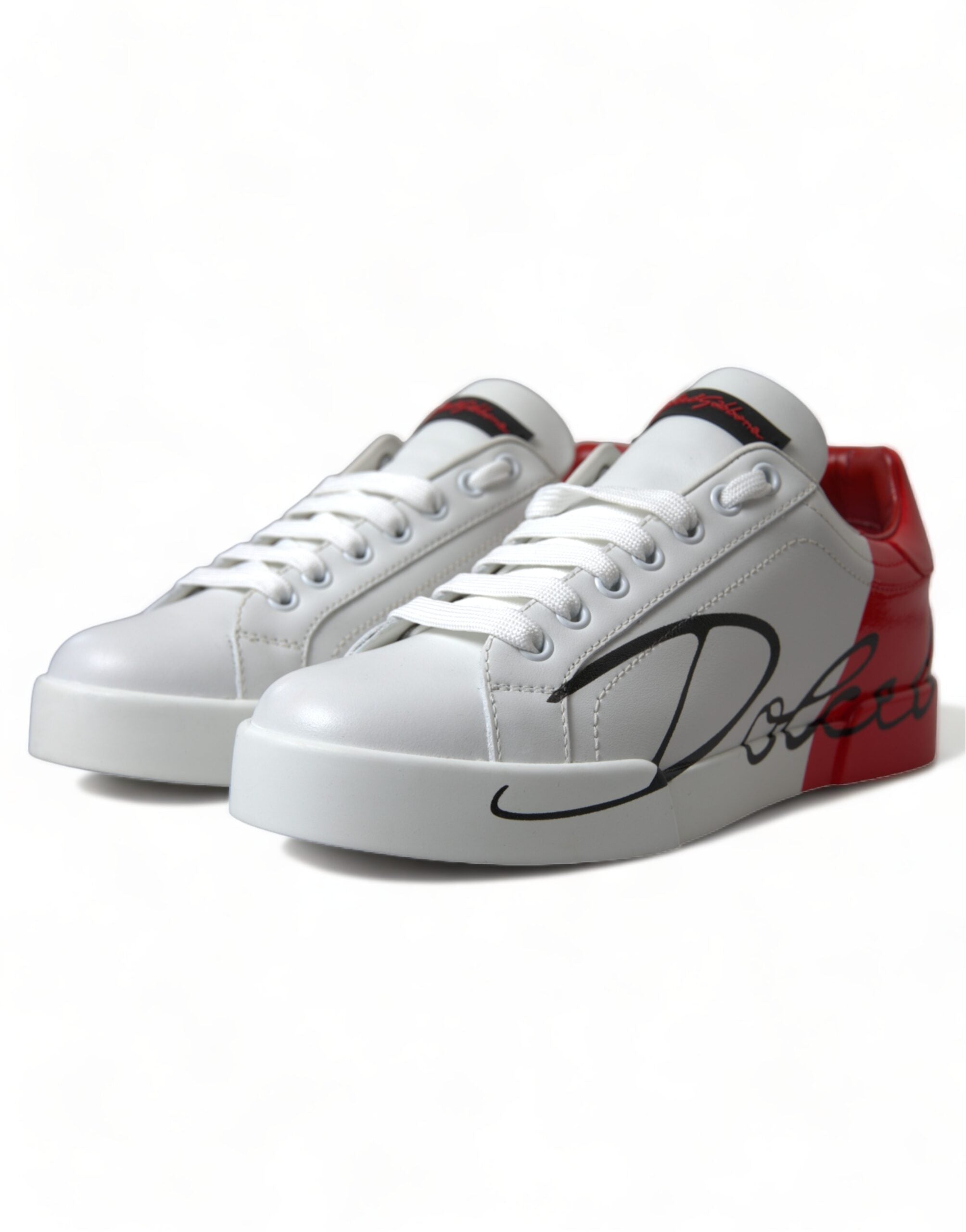 Dolce & Gabbana White Red Lace Up Womens Low Top Sneakers Shoes -   -  Dolce & Gabbana.