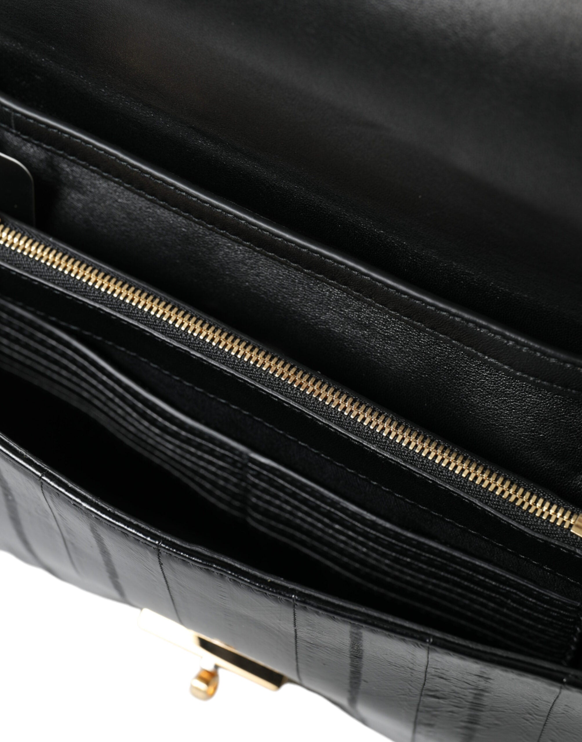 Dolce & Gabbana Black Eelskin Leather Shoulder Document Organizer Bag -  Luxury Shoulder Bag for Women -  Dolce & Gabbana.