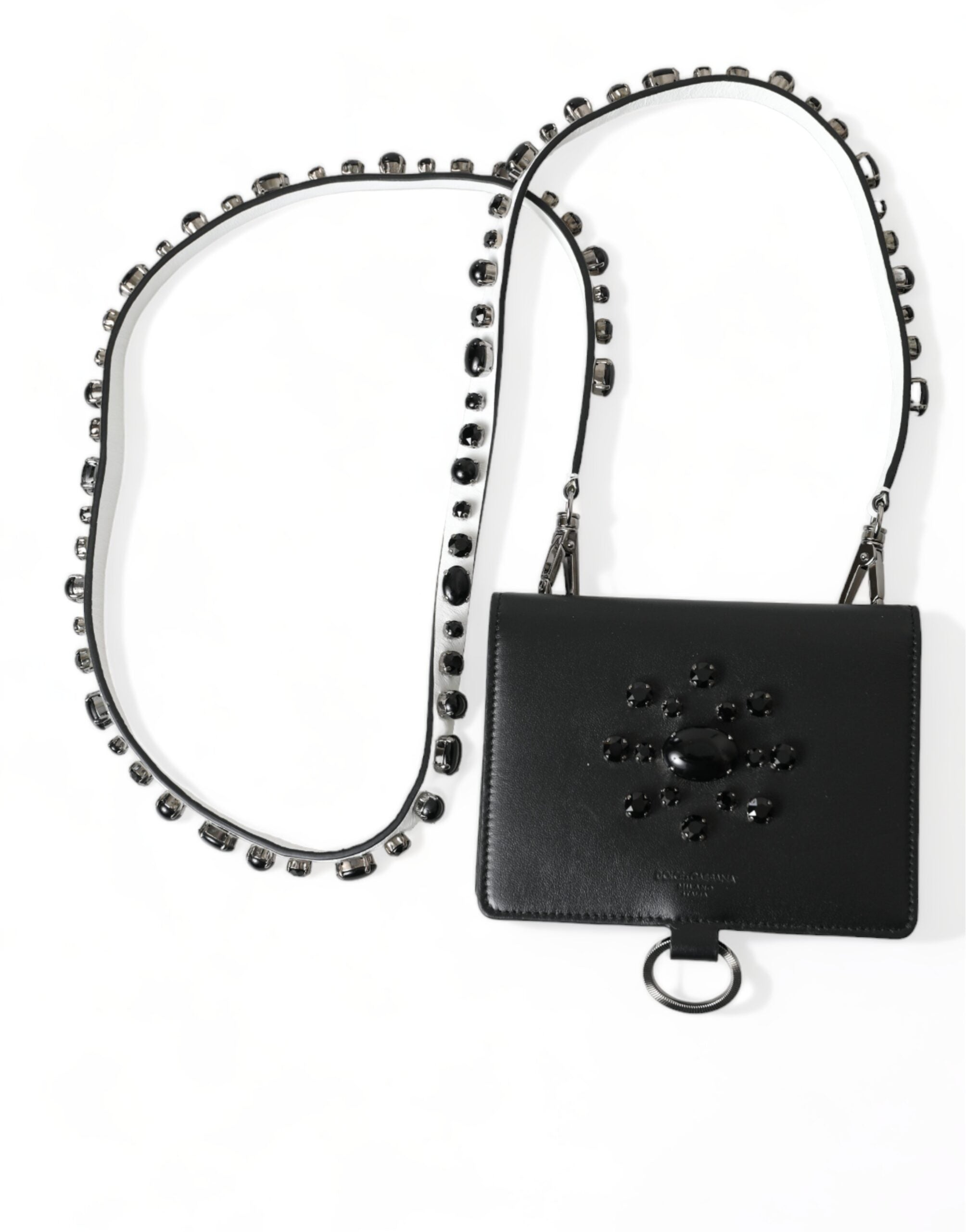Dolce & Gabbana Black Leather Crystal Embellished Card Holder Wallet -   -  Dolce & Gabbana.