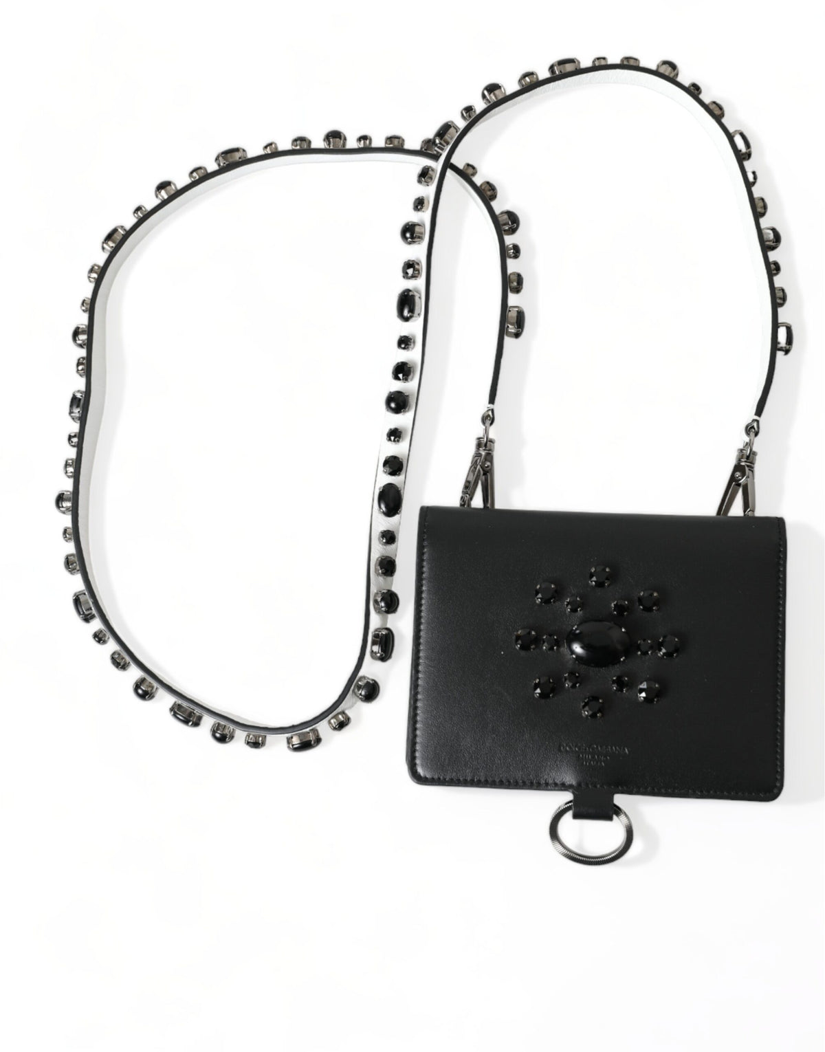 Dolce & Gabbana Black Leather Crystal Embellished Card Holder Wallet -   -  Dolce & Gabbana.