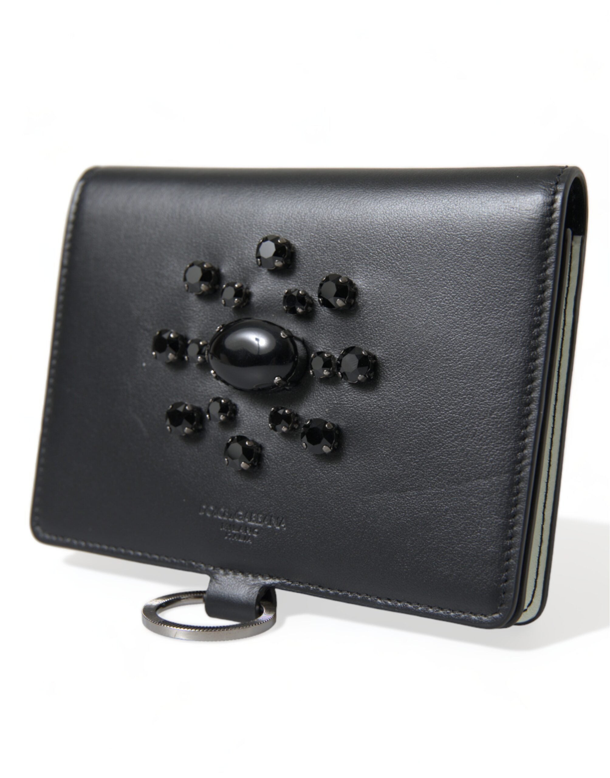 Dolce & Gabbana Black Leather Crystal Embellished Card Holder Wallet -   -  Dolce & Gabbana.